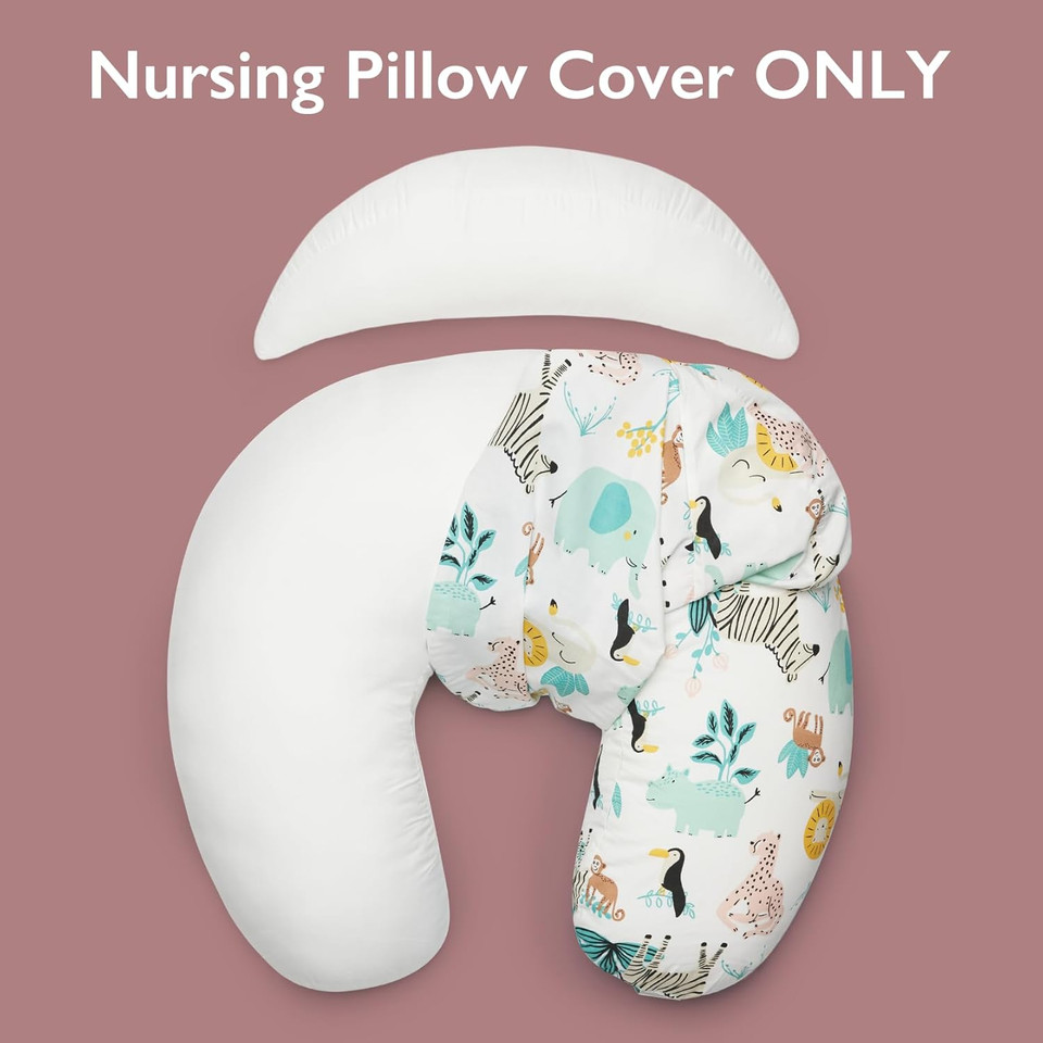 Momcozy Original Plus Size Nursing Pillow Cover, Fits All Breastfeeding Pillows, 100% Cotton Cover With Adjustable Waist Strap, Colorful Wildlife, Cover Only