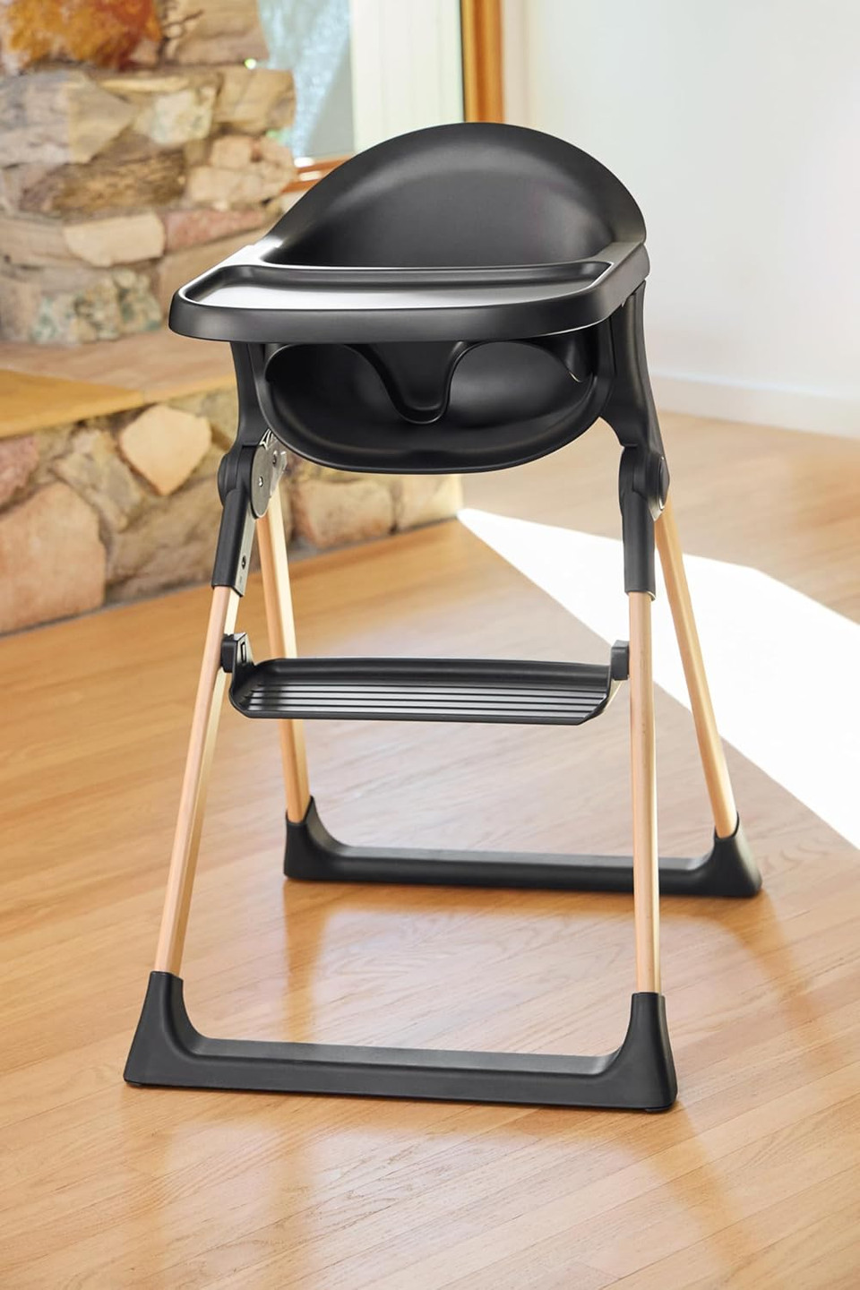 Munchkinã¢Â® Floatã¢Â Foldable Baby And Toddler High Chair - Easy Clean, Compact And Lightweight, Great For Small Spaces, Black With Wooden Legs