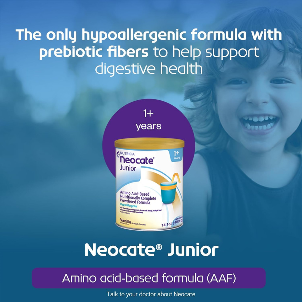 Neocate Junior - Powdered Hypoallergenic, Amino Acid-Based Toddler And Junior Formula - Vanilla - 14.1 Oz Can (Case Of 4)