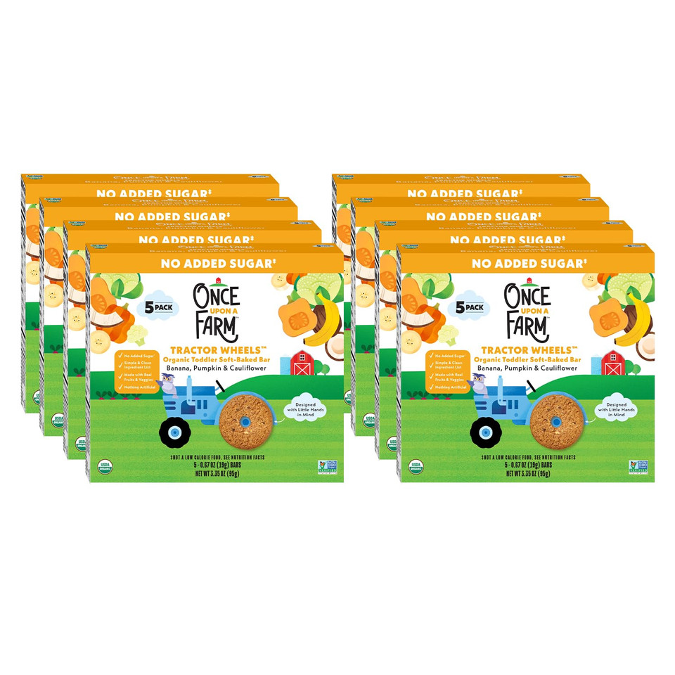 Once Upon A Farm Organic Tractor Wheels Toddler Bar, Banana, Pumpkin & Cauliflower | 8 Boxes