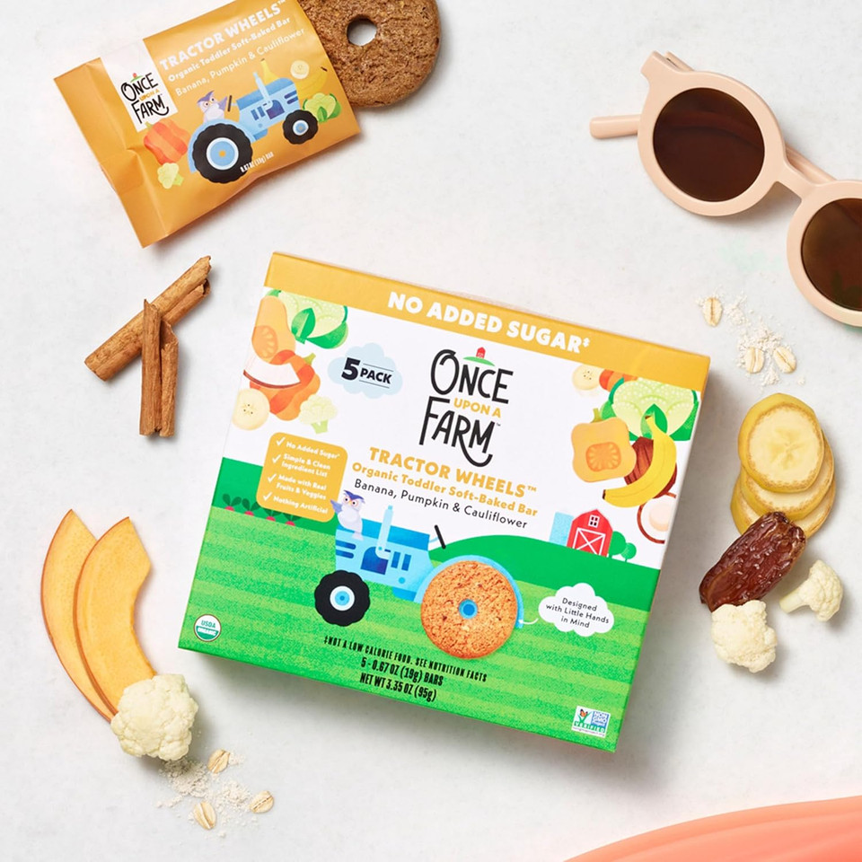 Once Upon A Farm Organic Tractor Wheels Toddler Bar, Banana, Pumpkin & Cauliflower | 8 Boxes
