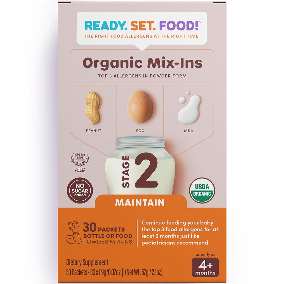 Stage 2 Mix-Ins  Safe & Easy Early Allergen Introduction For Babies 4+ Months, Mix With A Bottle Or Baby Food, With 3 Top Allergens: Organic Peanuts, Milk & Eggs By Ready Set Food! (30 Days)
