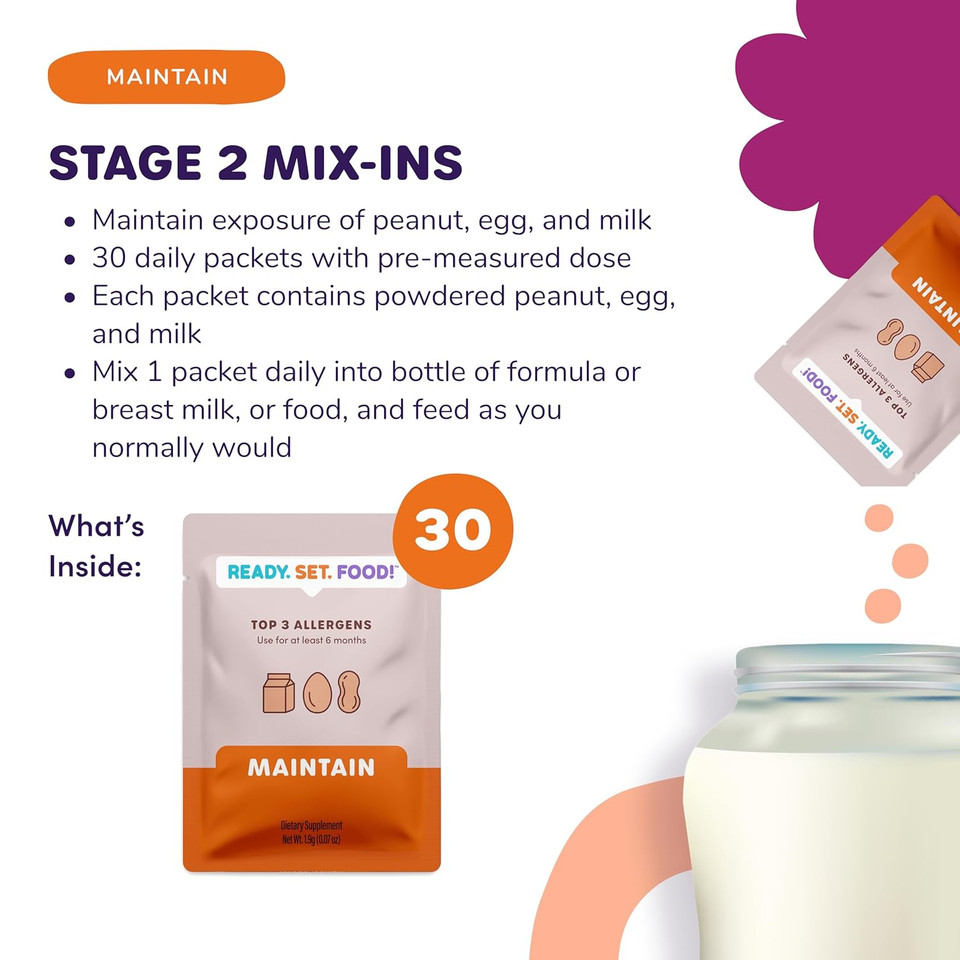 Stage 2 Mix-Ins  Safe & Easy Early Allergen Introduction For Babies 4+ Months, Mix With A Bottle Or Baby Food, With 3 Top Allergens: Organic Peanuts, Milk & Eggs By Ready Set Food! (30 Days)