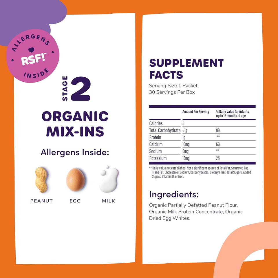 Stage 2 Mix-Ins  Safe & Easy Early Allergen Introduction For Babies 4+ Months, Mix With A Bottle Or Baby Food, With 3 Top Allergens: Organic Peanuts, Milk & Eggs By Ready Set Food! (30 Days)
