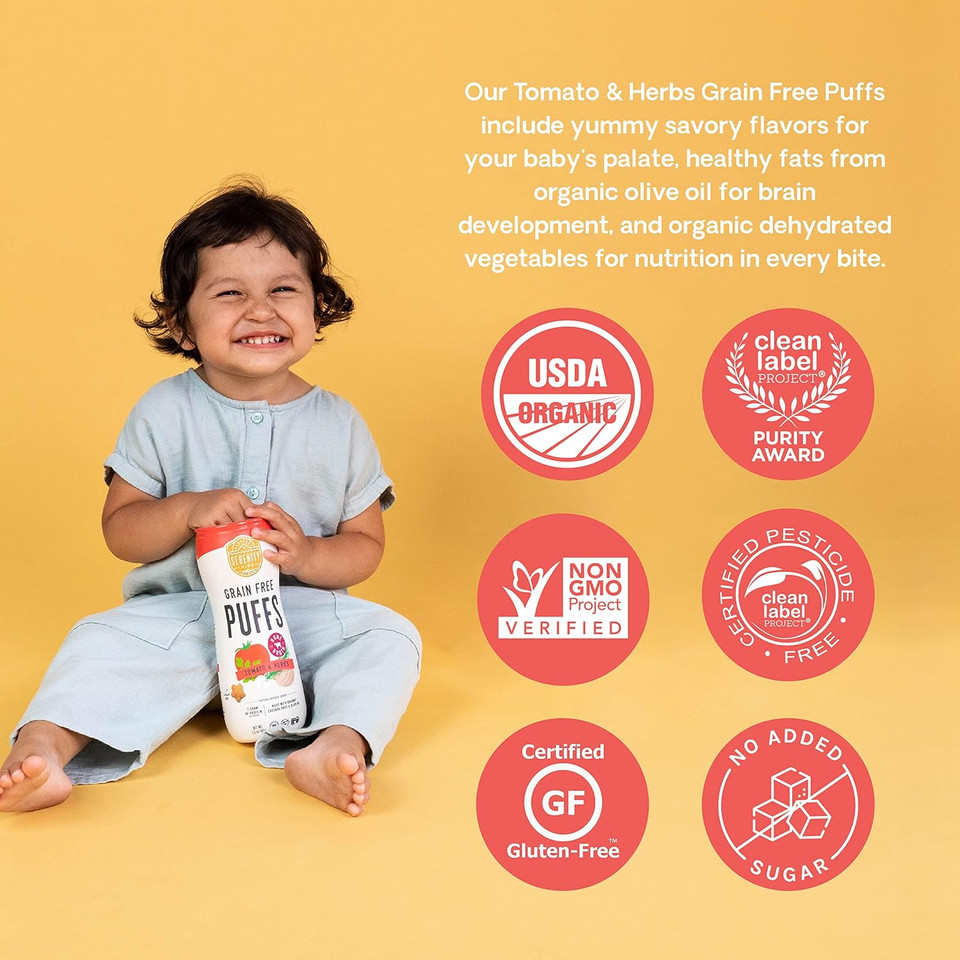 Serenity Kids 6+ Months Grain Free Puffs Toddler & Baby Snack | No Added Sugar, Gluten & Rice Free, Allergen Free | Made With Organic Cassava, Veggies, And Herbs | Bone Broth Variety Pack | 6 Count