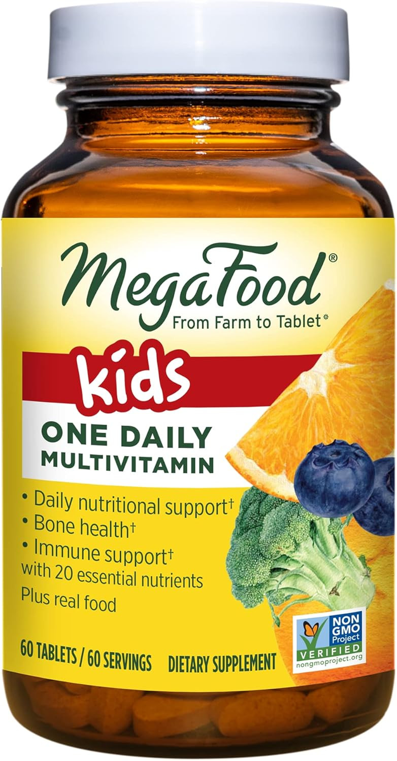 Megafood Kids One Daily - Kids Vitamins - With Vitamin B, Vitamin C, Vitamin D & Zinc - Bone Health & Immune Support Supplement - Non-Gmo, Vegetarian, Made Without 9 Food Allergens - 60 Mini Tabs