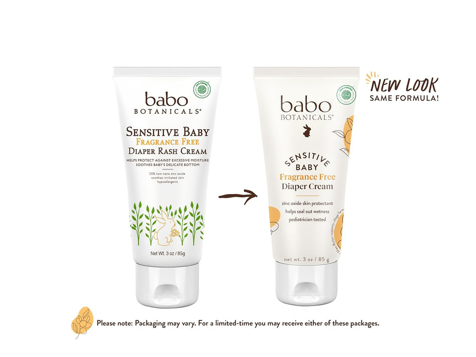Babo Botanicals Sensitive Baby Fragrance-Free Diaper Cream - 25% Natural Zinc Oxide - Calendula, Shea & Cocoa Butter - Ewg Verified - Vegan- From Birth