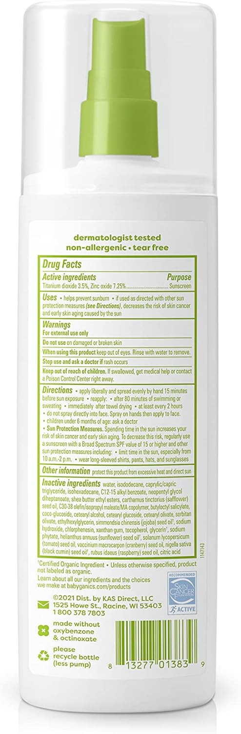 Babyganics Spf 50 Mineral Baby Sunscreen Spray, Unscented | Uva Uvb Protection | Octinoxate & Oxybenzone Free | Water Resistant, Value Size, 8Oz