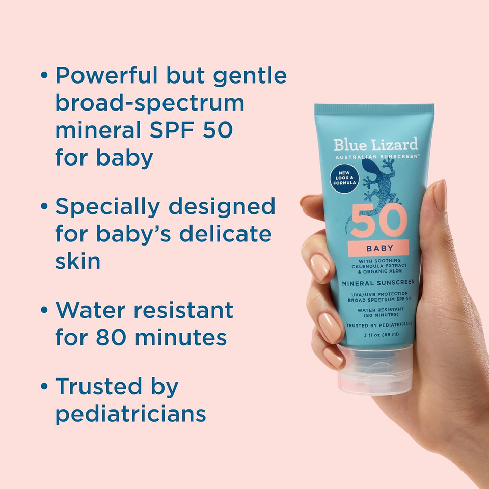 Blue Lizard Baby Mineral Sunscreen With Zinc Oxide, Spf 50+, Water Resistant, Uva/Uvb Protection With Smart Cap Technology - Fragrance Free, 5 Oz. Tube Blue Lizard Baby Mineral Sunscreen With Zinc Oxide, Spf 50+, Water Resistant, Uva/Uvb Protection With Smart Cap Technology - Fragrance Free, 5 Oz. Tube