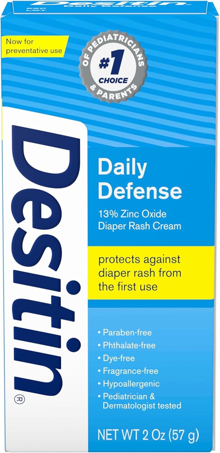 Desitin Daily Defense Baby Diaper Rash Cream With 13% Zinc Oxide Barrier Cream To Treat, Relieve & Prevent Diaper Rash, Hypoallergenic, Dye-, Phthalate- & Paraben-Free, Travel Size, 2 Oz