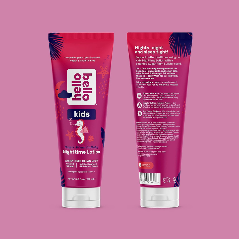 Hello Bello Sugar Plum Lullaby Lotion | Vegan, Cruelty-Free, Dermatologist-Tested Moisturizer For Sensitive Skin | 8.5 Fl Oz