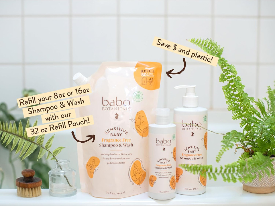 Babo Botanicals Sensitive Baby Fragrance-Free 2-In-1 Shampoo & Wash - Shea Butter, Calendula & Aloe Vera - Ewg Verified - Cruelty-Free - Vegan - Pediatrician Tested - For Babies & Kids