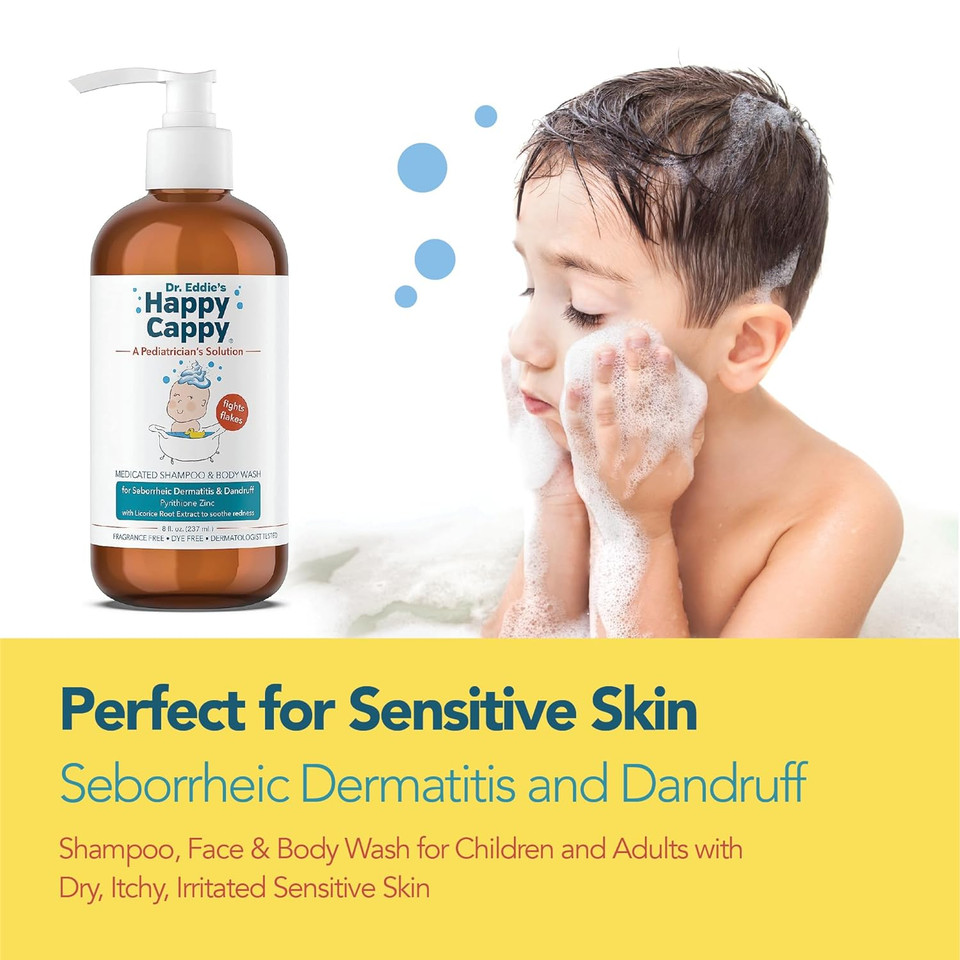 Happy Cappy Dr. Eddieã¢ÂS Medicated Shampoo For Children, Treats Dandruff & Seborrheic Dermatitis, No Fragrance, Stops Flakes And Redness On Sensitive Scalps And Skin, Cradle Cap Brush Not Needed, 8 Oz