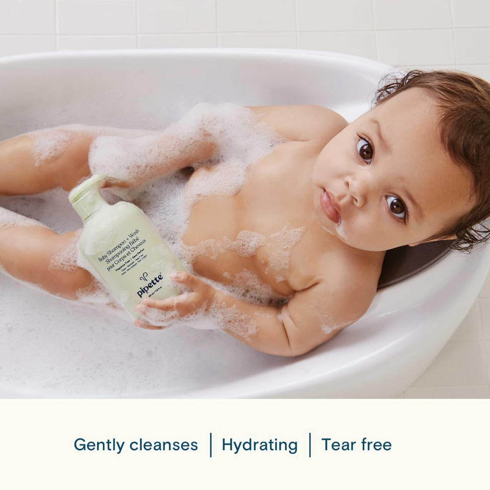 Pipette Baby Shampoo And Body Wash - Fragrance Free, Tear-Free Bath Time, Hypoallergenic, Moisturizing Plant-Derived Squalane, New Formula, 11.8 Fl Oz