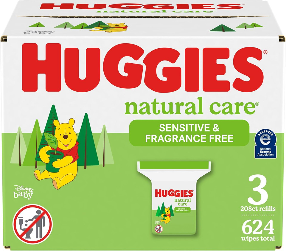 Huggies Natural Care Sensitive Baby Wipes, Hypoallergenic, 99% Purified Water, 3 Refill Packs (624 Wipes Total)