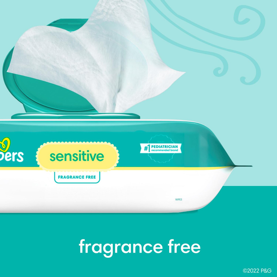 Pampers Sensitive Baby Wipes, Water Based, Hypoallergenic And Unscented, 3 Refill Packs (192 Wipes Total)
