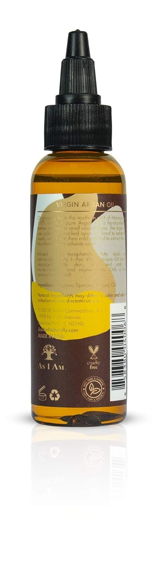 As I Am Virgin Argan Oil, 2 Fluid Ounces - 100% Pure Argania Spinosa Oil - Infused With Tocopherols, Fatty Acids, And Anti-Oxidants - Hand Picked In Small Moroccan Co-Operatives