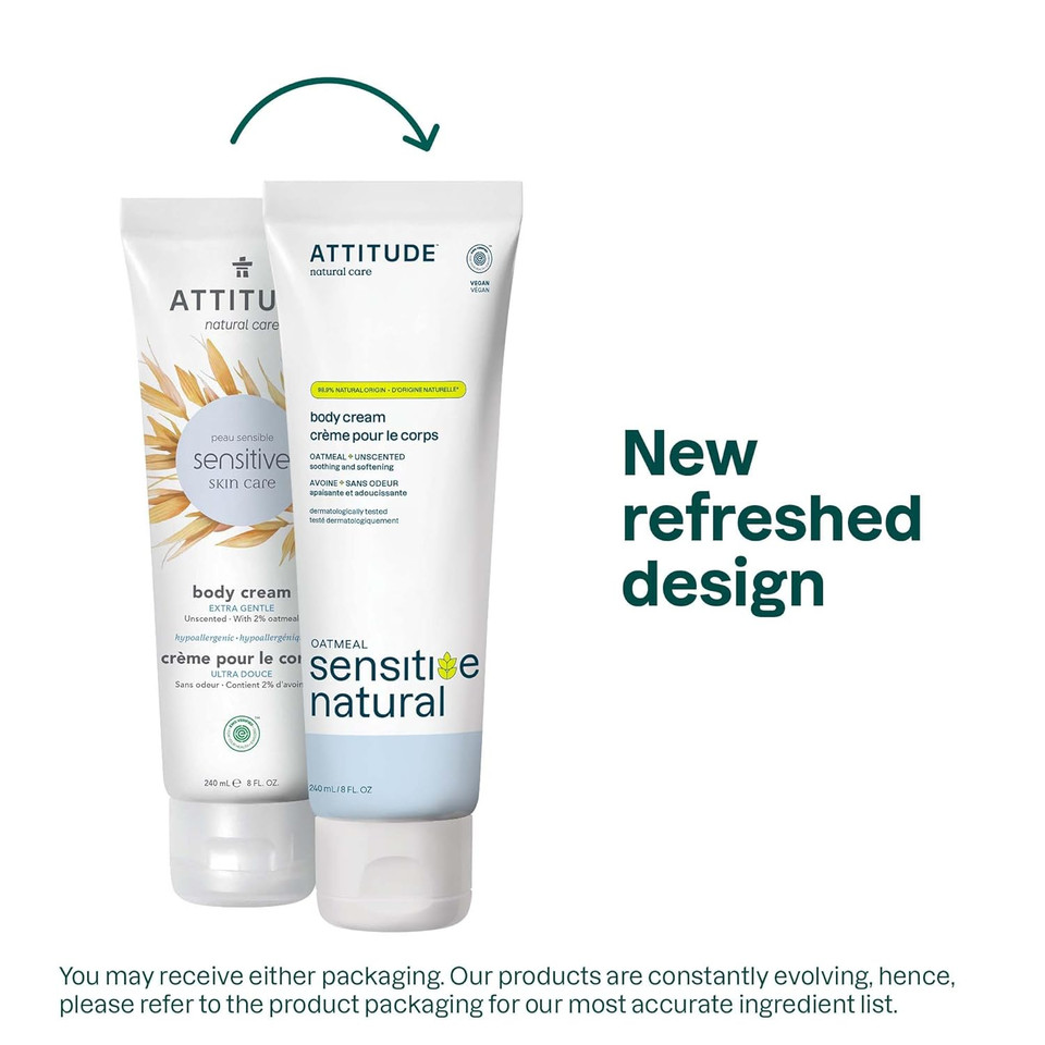 Attitude Body Cream For Sensitive Skin With Oat, Ewg Verified, Dermatologically Tested, Vegan, Avocado Oil, 8 Fl Oz