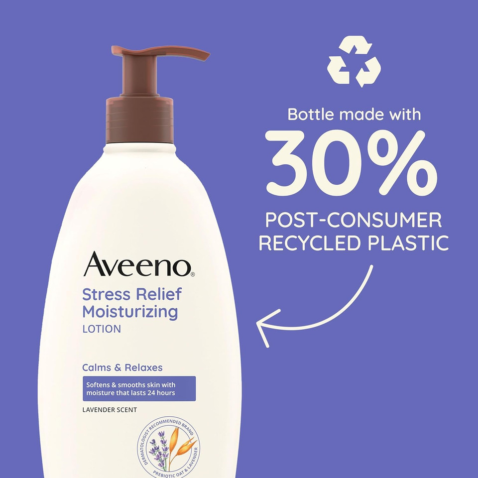 Aveeno Stress Relief Moisturizing Body Lotion With Lavender Scent, To Help You Feel Calm And Relaxed, Hydrating Body Lotion For Dry Skin, 33 Fl Oz