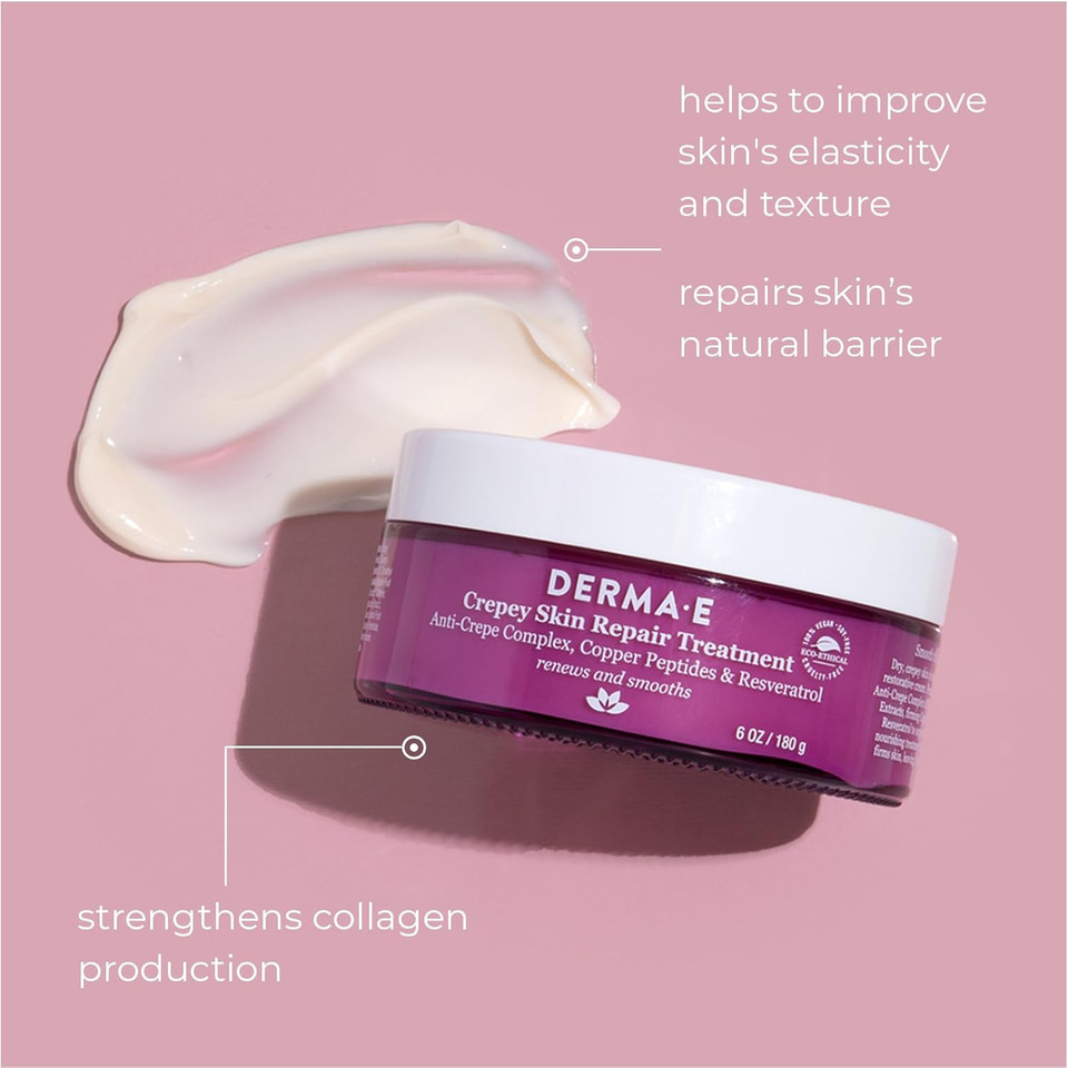 Derma E Crepey Skin Repair Treatment  Restorative Moisturizer Lotion  Body Cream For Dry Crepey Skin  Skin Firming Cream Improves Skin Elasticity And Thickness, 6 Oz