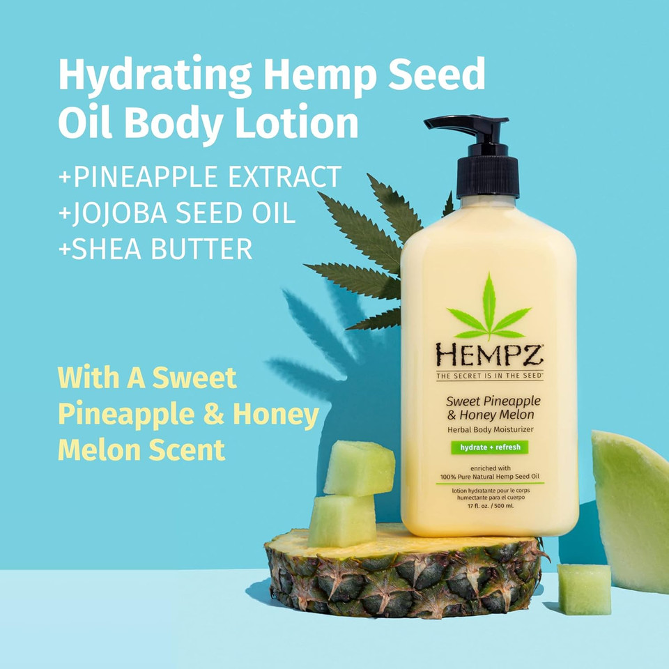 Hempz Body Lotion - Sweet Pineapple And Honey Melon - Daily Moisturizing Cream - 17Oz