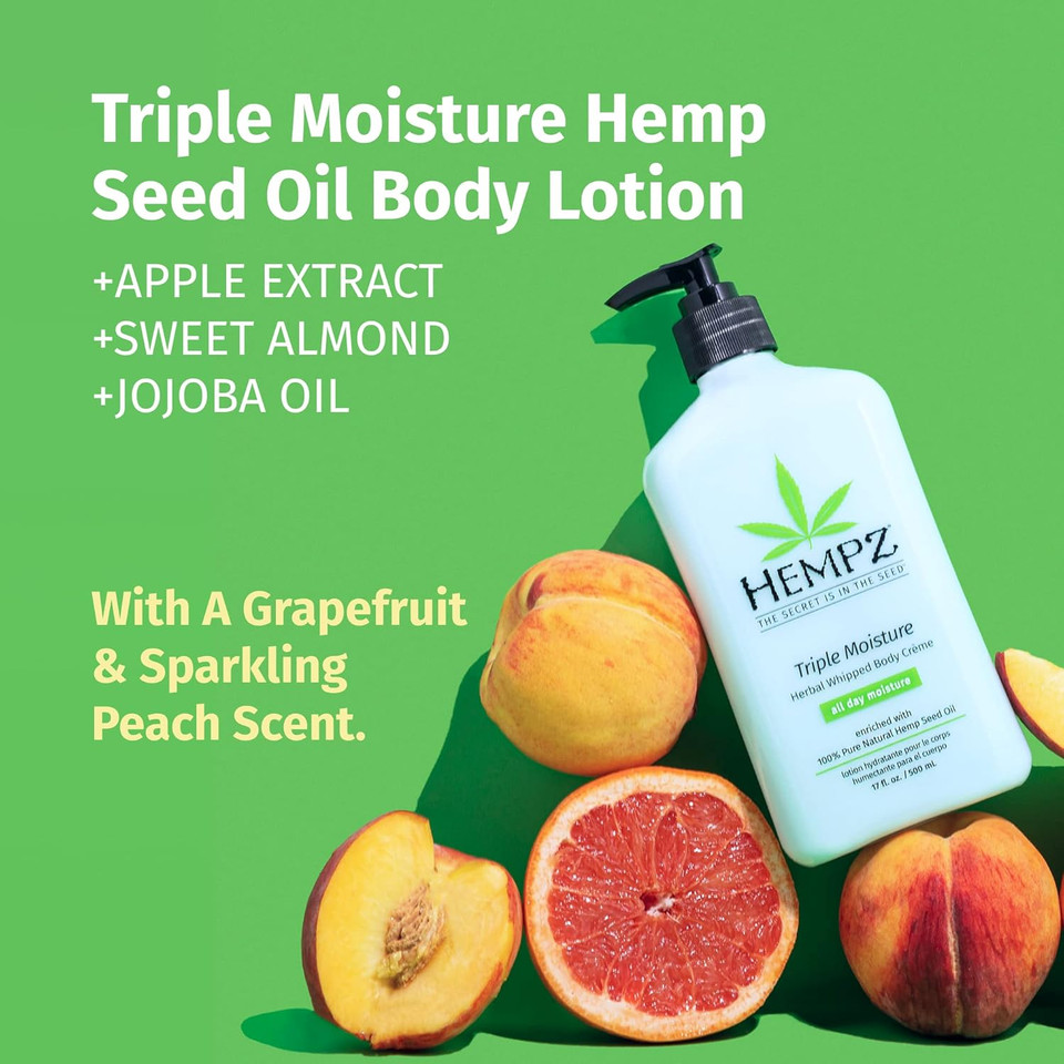 Hempz Triple Moisture Body Moisturizer, 17 Oz  Hydrating Lotion Rich With Minerals, Vitamin C, & Hempseed Oil To Nourish & Repair Extremely Dry Or Sensitive Skin For Body