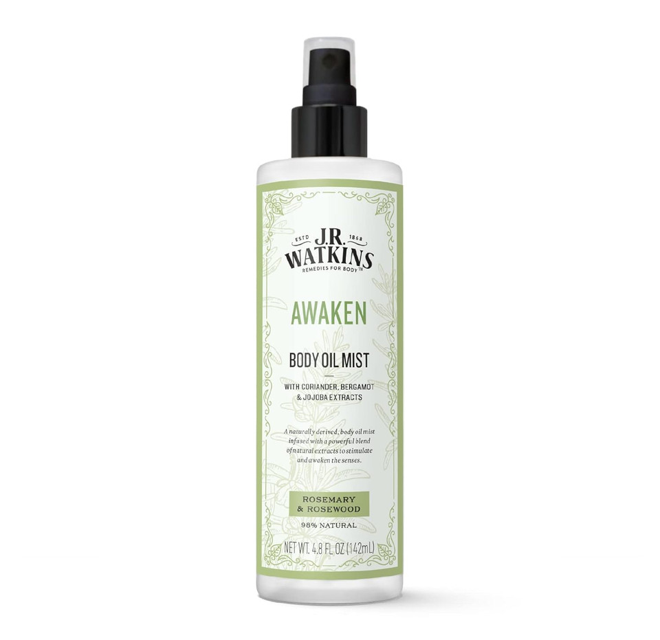 J.R. Watkins Awaken Body Oil Mist, Hydrates Skin, Stimulates And Awakens Senses, Natural Rosemary & Rosewood, 4.8 Oz