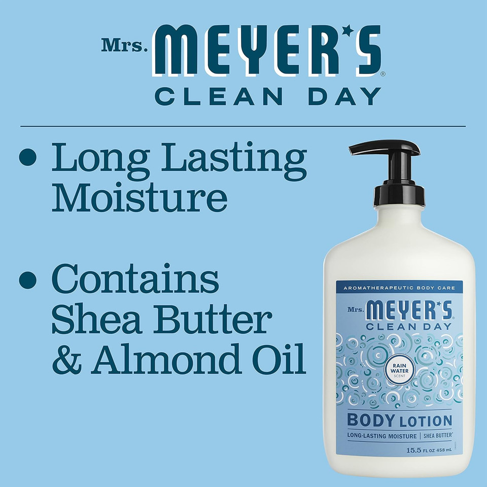 Mrs. Meyer'S Clean Day Body Lotion For Dry Skin, Non-Greasy Moisturizer Made With Essential Oils, Rain Water, 46.5 Oz, Pack Of 3