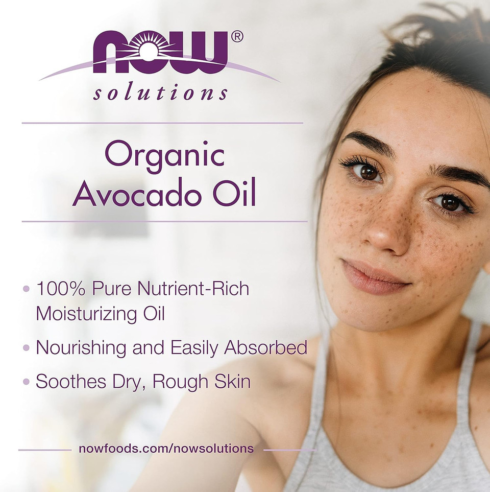Now Foods Solutions, Organic Avocado Oil, 100% Pure Moisturizing Oil, Nutrient Rich And Hydrating, 4-Ounce