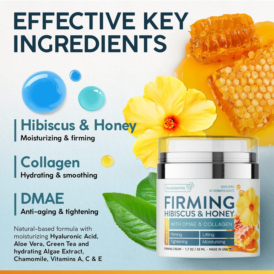 Nuvadermis Hibiscus And Honey Firming Cream - Skin Tightening Cream - Reduces Fine Lines - Lifts And Moisturizes Skin With Natural Collagen And Dmae - Made In Usa, 1.7 Oz Jar