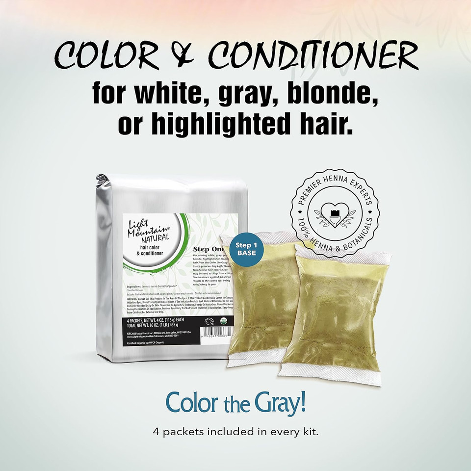 Light Mountain Natural Color The Gray Step 1 - Bulk 1 Pound Powder For Covering White, Gray, Or Platinum Blond Hair, 16 Ozgray1 Inch (Pack Of 1)