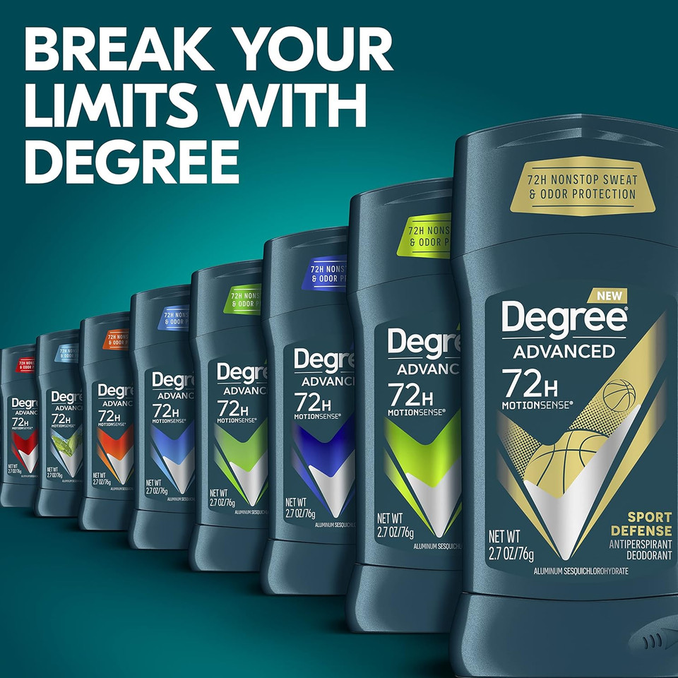 Degree Men Advanced Antiperspirant Deodorant 72-Hour Sweat And Odor Protection Sport Defense Antiperspirant For Men With Motionsense Technology 2.7 Oz 4 Count