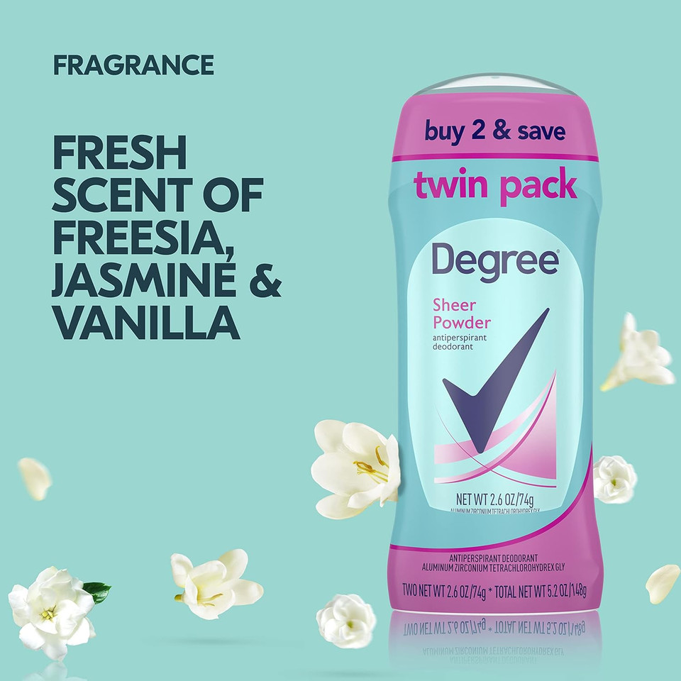 Degree Antiperspirant Deodorant 48-Hour Sweat And Odor Protection Sheer Powder Antiperspirant For Women 2.6 Oz, 6 Twin Packs