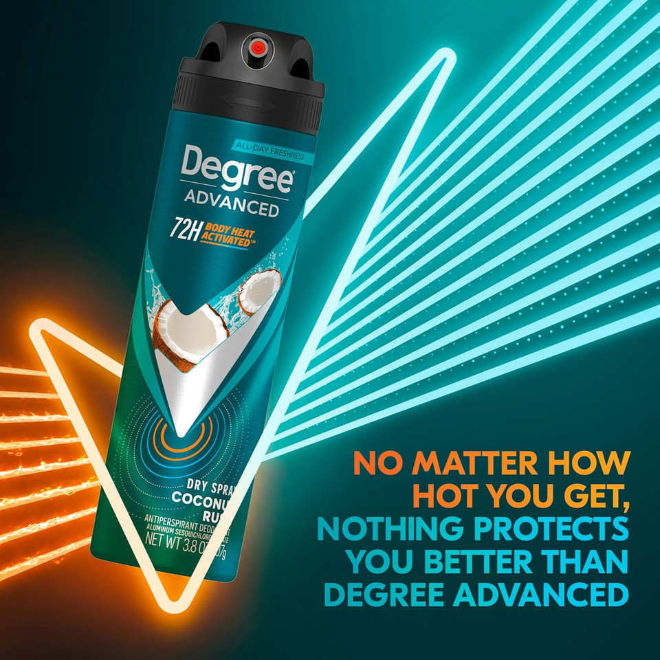 Degree Men Antiperspirant Deodorant Dry Spray Coconut Rush 72-Hour Sweat And Odor Protection Deodorant For Men With Body Heat Activated Technology 3.8 Oz