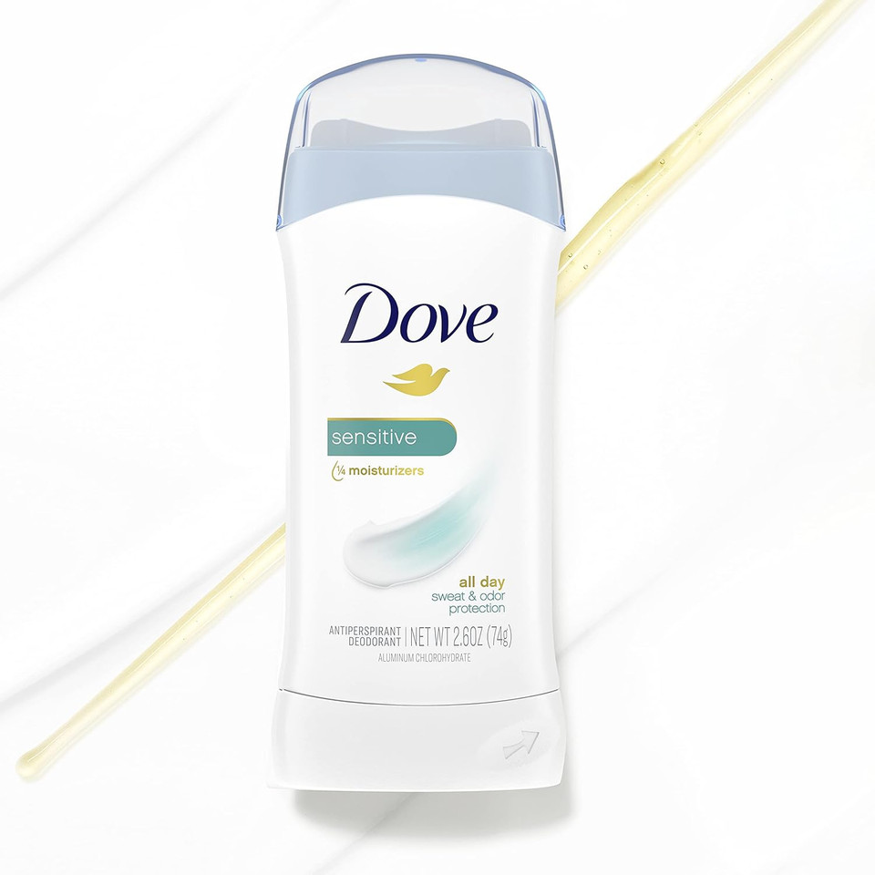 Dove Invisible Solid Antiperspirant Deodorant Stick For Women, 6 Count, Sensitive, For All Day Underarm Sweat & Odor Protection 2.6 Oz