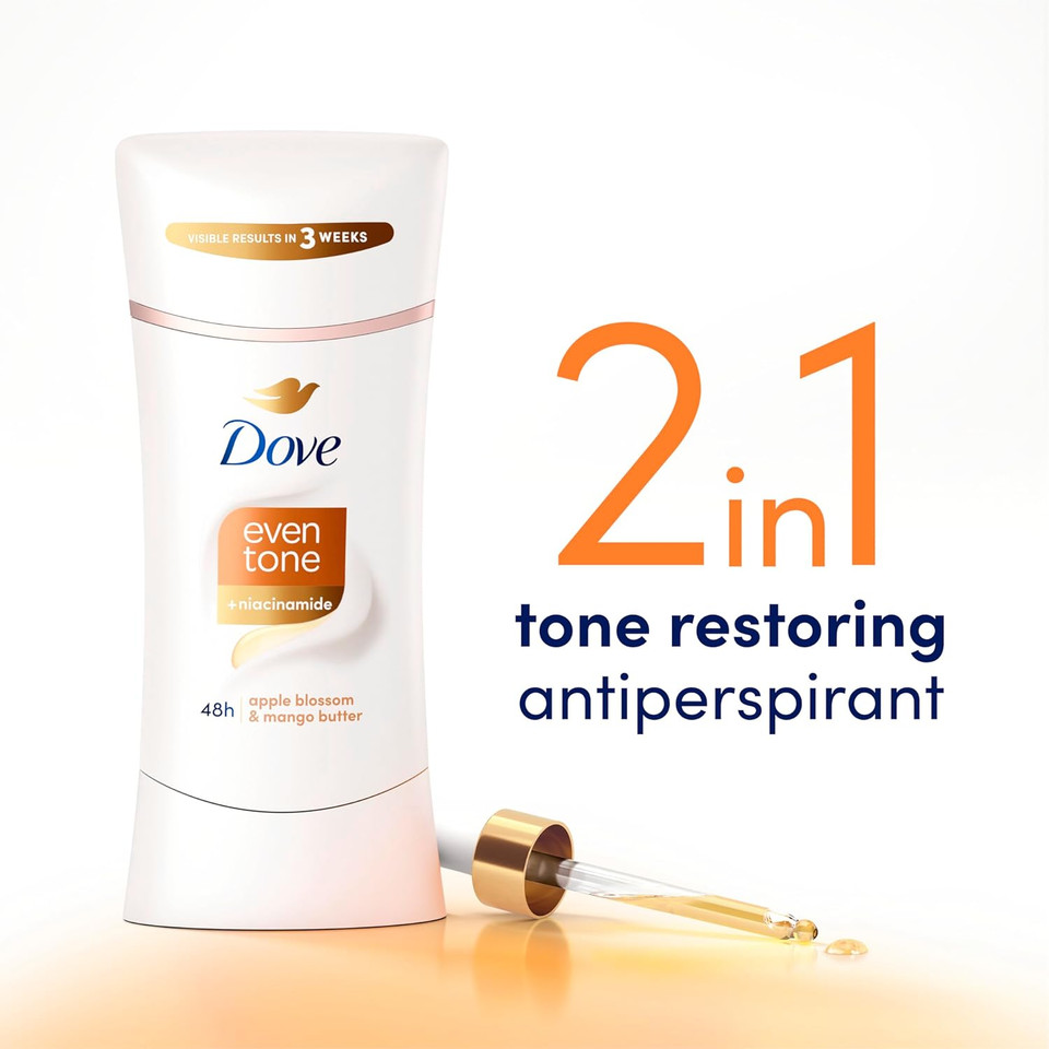 Dove Even Tone Antiperspirant Deodorant Stick Peach Blossom & Rice Milk 2.6 Oz