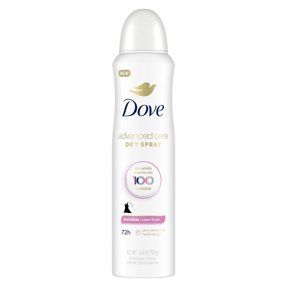 Dove Advanced Care Antiperspirant Deodorant Spray Clear Finish Invisible Antiperspirant Deodorant Tested On 100 Colors 72-Hour Odor And Sweat Protection With Pro-Ceramide Technology 3.8 Oz