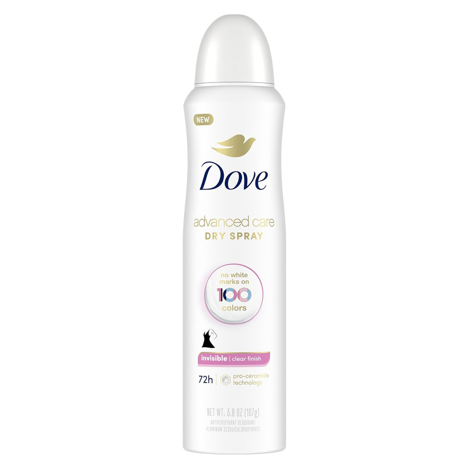 Dove Advanced Care Antiperspirant Deodorant Spray Clear Finish Invisible Antiperspirant Deodorant Tested On 100 Colors 72-Hour Odor And Sweat Protection With Pro-Ceramide Technology 3.8 Oz