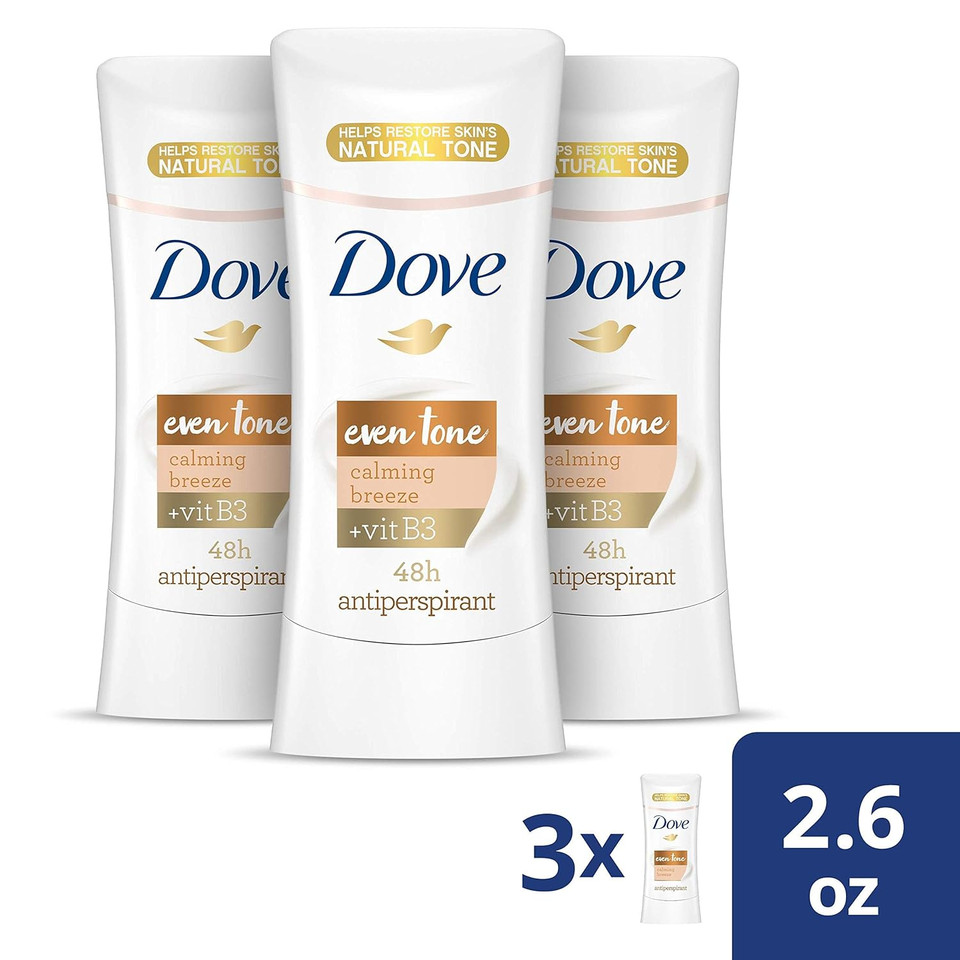Dove Even Tone Antiperspirant Deodorant Stick Apple Blossom & Mango Butter 3 Count For Uneven Skin Tone 2.6 Oz