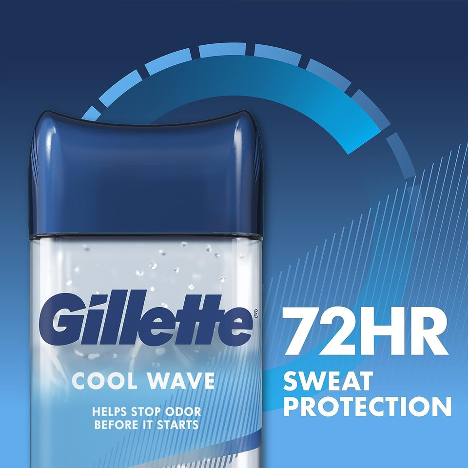 Gillette Antiperspirant And Deodorant For Men, 72-Hour Sweat Protection, Clear Gel, Cool Wave Scent, 3.8 Oz (Pack Of 4)