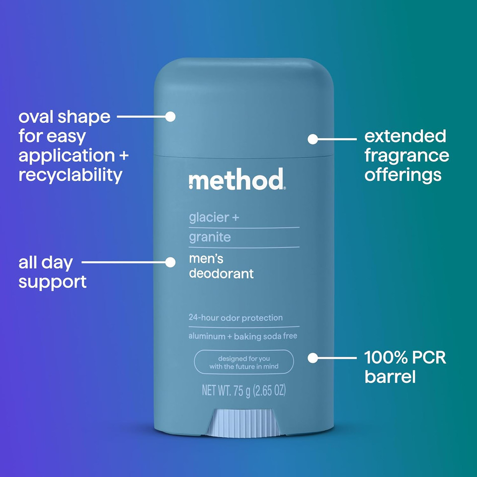 Method Deodorant, Glacier + Granite, 24 Hour Odor Protection, 2.65 Oz