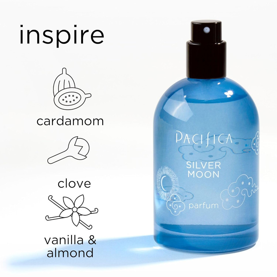 Pacifica Beauty Silver Moon Spray Perfume, Fragrances, Inspire, Tonka, Santal, Cardamon, Vanilla Bean, Musk, Amber, Perfume Spray, Clean Perfume, Parfum, Eau De Toilette, Vegan, 2 Fl Oz (1 Count)