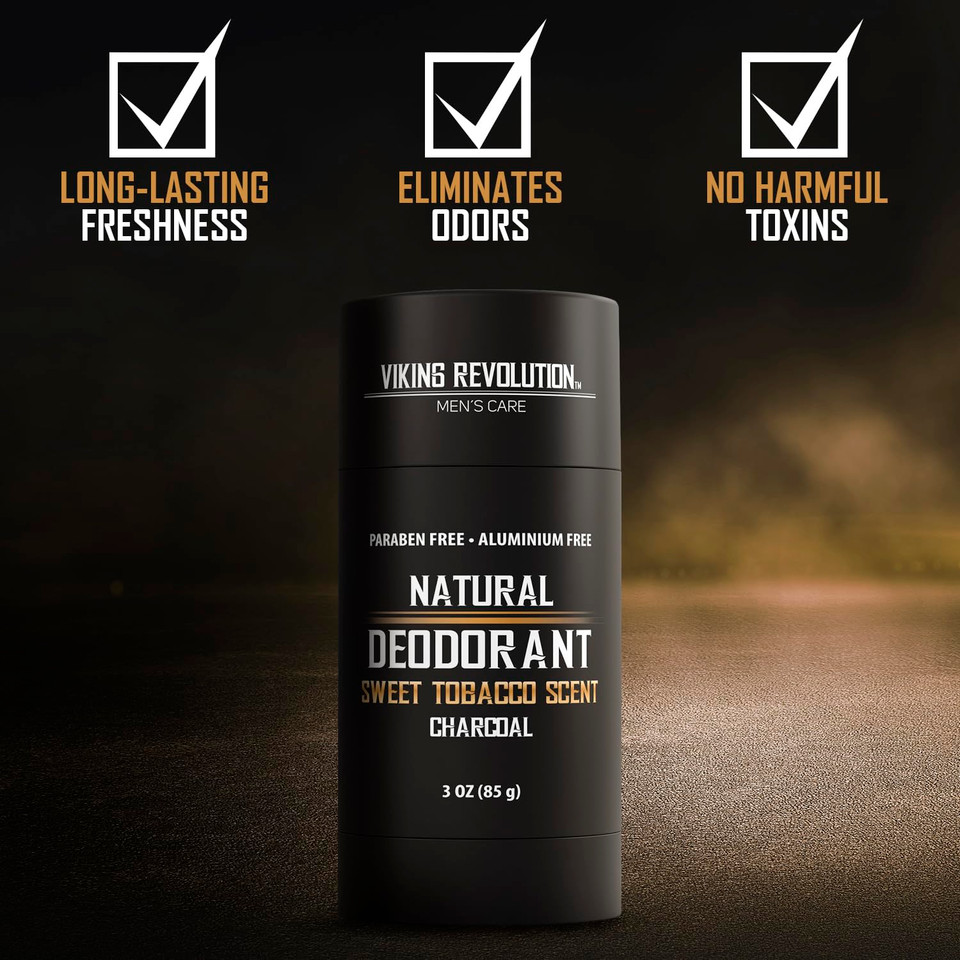 Viking Revolution Sweet Tobacco Deodorant For Men - Natural Deodorant For Men Charcoal Deodorant Men With Shea Butter, Coconut Oil, Baking Soda, Beeswax - Mens Deodorant Aluminum Free (3Oz)
