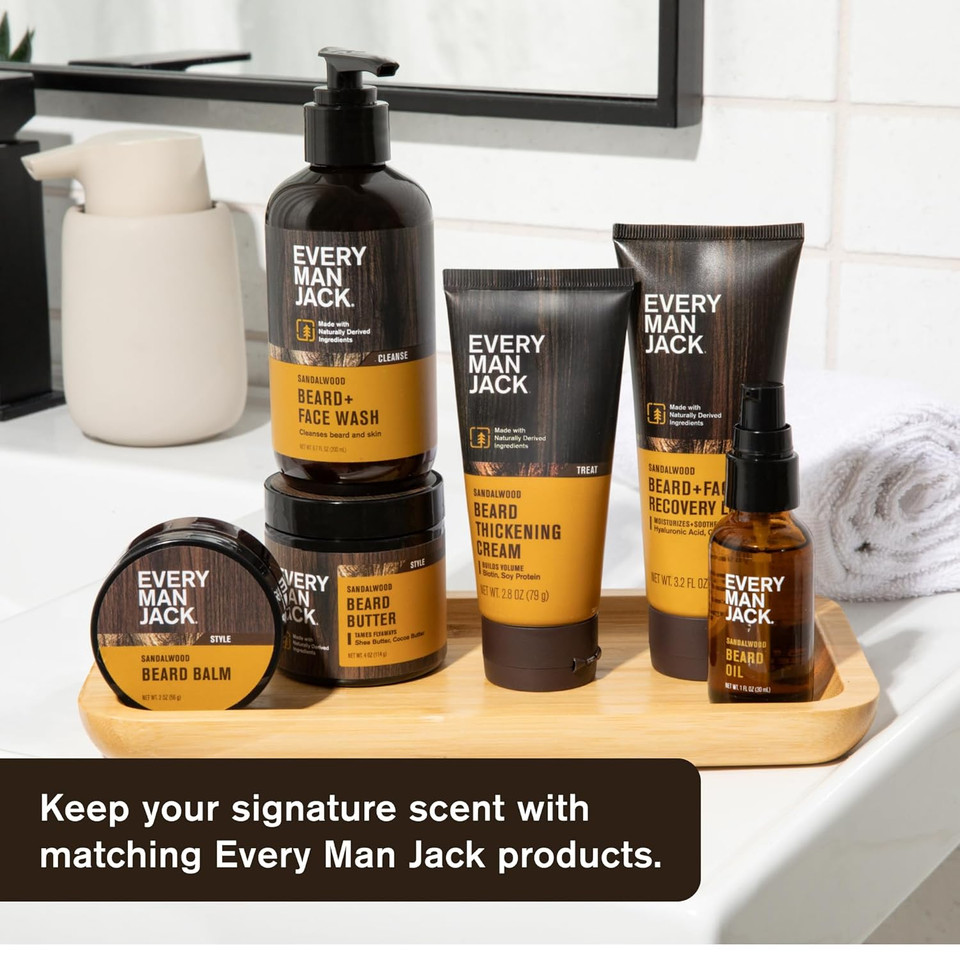 Every Man Jack Sandalwood Beard Oil - Moisturize & Soften Your Beard - Relieve Itch And Flakes - Made W/Naturally Derived Ingredients Like Vitamin E, Argan Oil, And Borage Oil -1Oz - 2 Pack