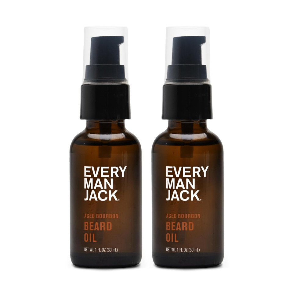 Every Man Jack Mens Beard Oil - Subtle Aged Bourbon Fragrance - Deeply Moisturizes And Softens Your Beard And Adds A Natural Shine - Naturally Derived With Shea Butter- 1.0-Ounce Twin Pack