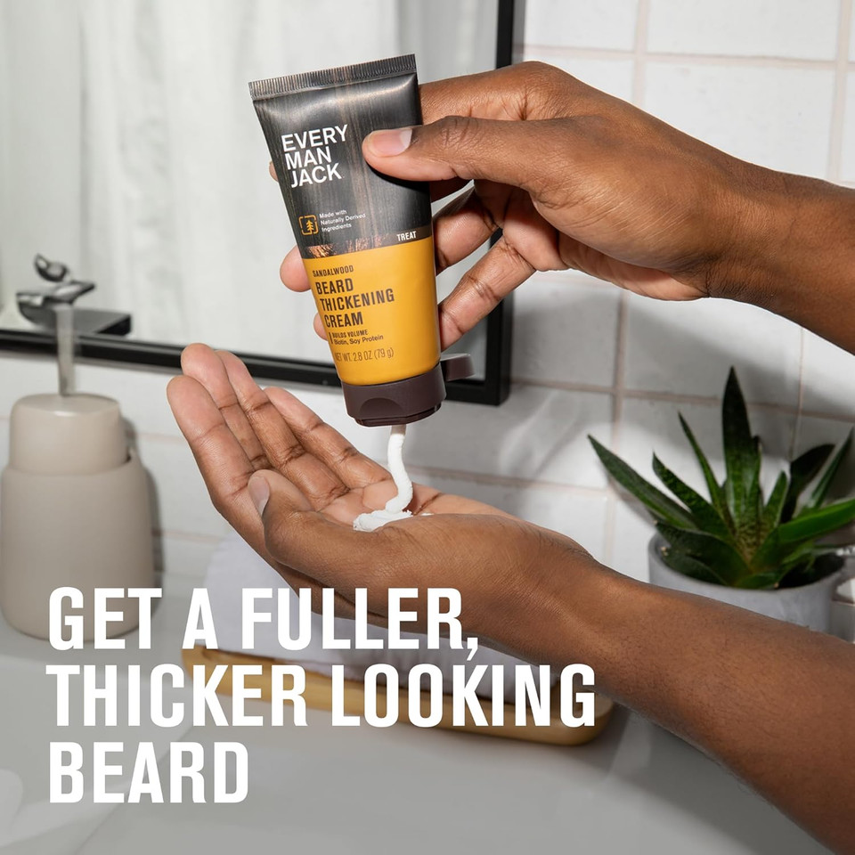 Every Man Jack Beard Thickening Cream - Strengthens, Thickens, Nourishes Beard - Light Sandalwood Scent - Made With Naturally Derived Ingredients Like Biotin, Vitamin B6, Soy Protein - 2.8Oz - 2 Pack