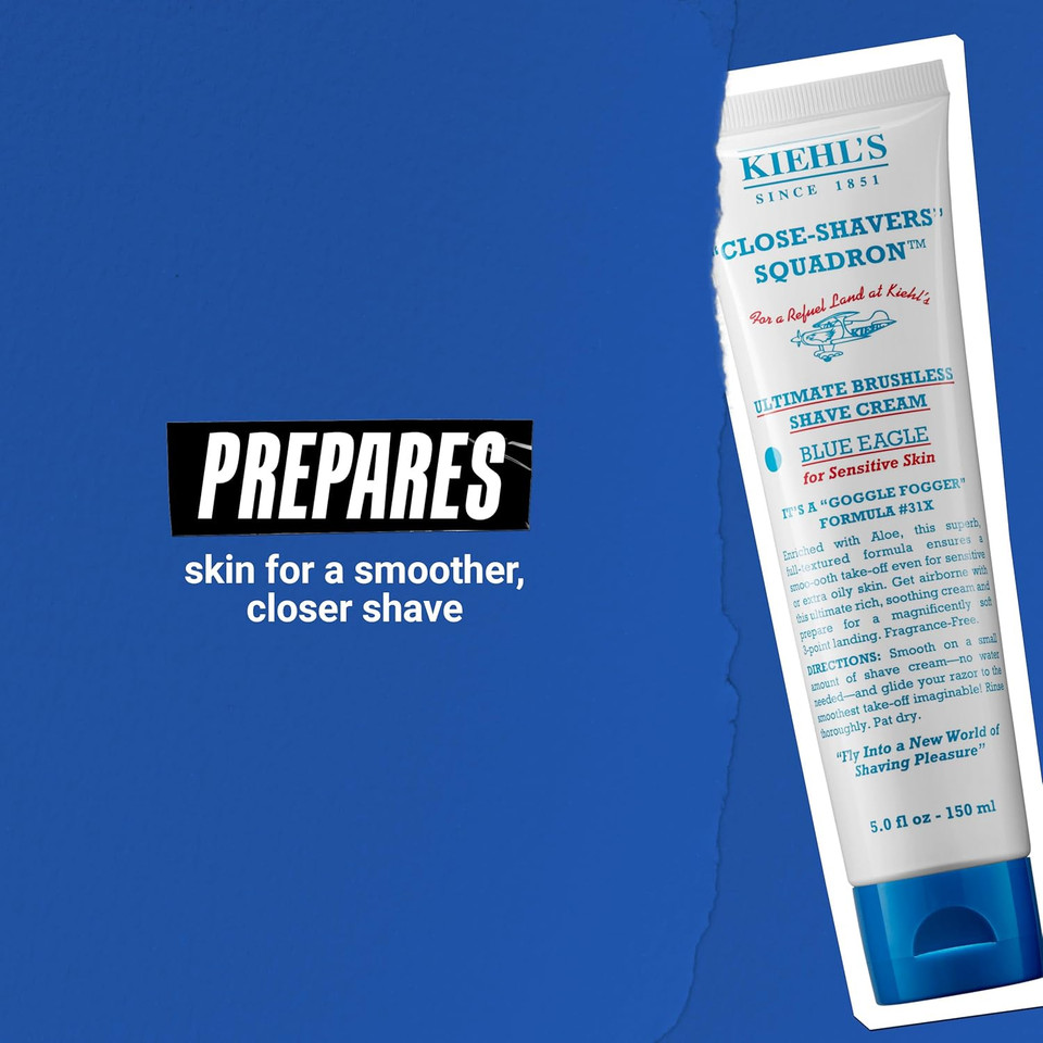 Kiehl'S Ultimate Brushless Shave Cream Blue Eagle, Unscented For Sensitive Skin, With Aloe Vera To Soothe & Hydrate, Minimizes Irritation, Fragrance-Free, Paraben-Free - 5 Fl Oz