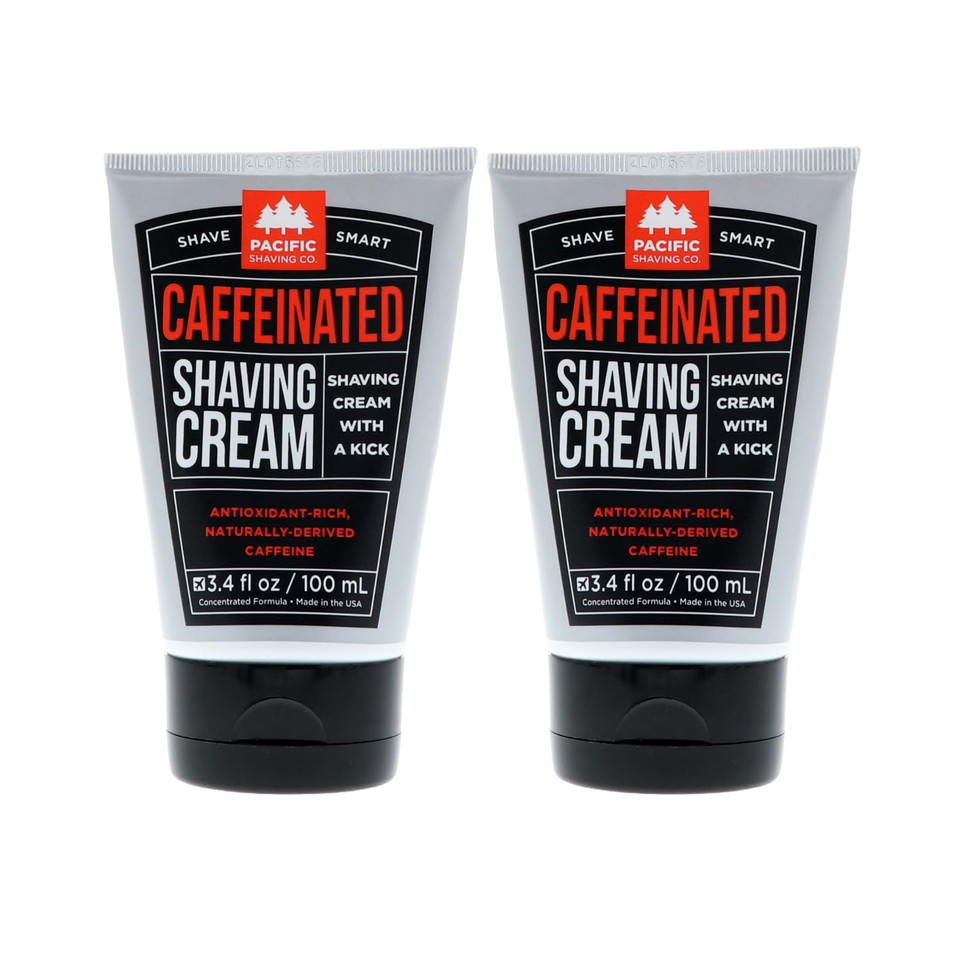 Pacific Shaving Company Caffeinated Shaving Cream - Caffeine, Shea Butter + Spearmint Antioxidant Shaving Cream - Clean Formula For Hydrating, Redness Reducing + Irritation-Free Shave (3.4 Oz, 2 Pack)