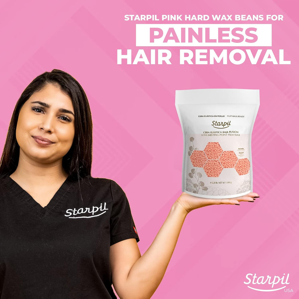 Starpil Wax 1000G / 2.2 Lb Pink Hard Wax Beans For Painless Hair Removal, Stripless Wax Beads , Polymer Blend Low Temperature Wax For Face, Bikini, Brazilian, Legs, Underarm, Back And Chest