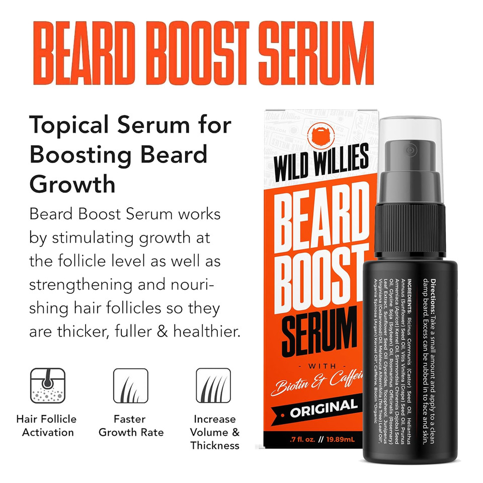 Wild Willies Beard Growth Serum - Natural Enhancer With Biotin, Caffeine & Essential Oils For Fuller, Thicker Facial Hair - Nourishing Daily Grooming Wild Willies Beard Growth Serum - Natural Enhancer With Biotin, Caffeine & Essential Oils For Fuller, Thicker Facial Hair - Nourishing Daily Grooming